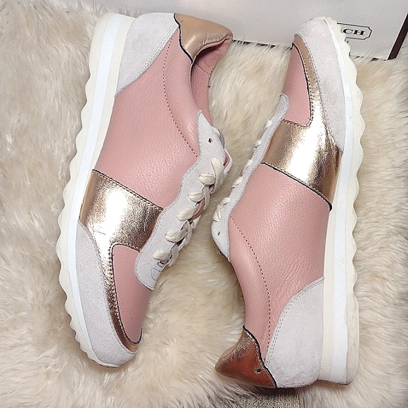 Coach Pink Metallic Color Block Trainer Sneakers with Suede Trim - Picture 3 of 15